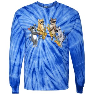 Cats Playing Saxophone Jazz Sax Musician Saxophonist Tie-Dye Long Sleeve Shirt