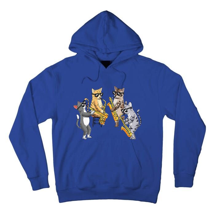 Cats Playing Saxophone Jazz Sax Musician Saxophonist Tall Hoodie