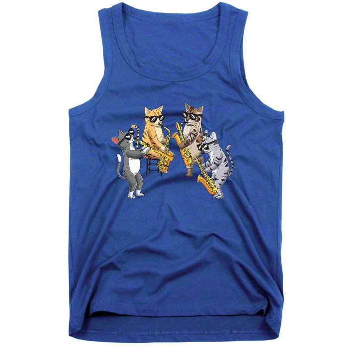 Cats Playing Saxophone Jazz Sax Musician Saxophonist Tank Top