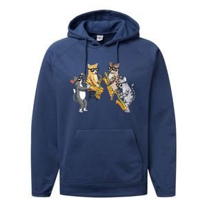 Cats Playing Saxophone Jazz Sax Musician Saxophonist Performance Fleece Hoodie