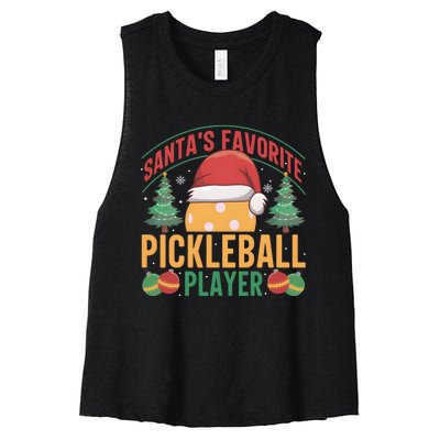 Christmas Pickleball Santa Favorite Pickleball Player Women's Racerback Cropped Tank