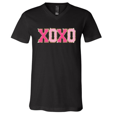 Chenille Patch S.Parkling Xoxo Valentine Day Heart Love Gift V-Neck T-Shirt