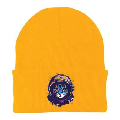 Colorful Paint Splat Astronaut Cat Knit Cap Winter Beanie