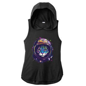 Colorful Paint Splat Astronaut Cat Ladies PosiCharge Tri-Blend Wicking Draft Hoodie Tank