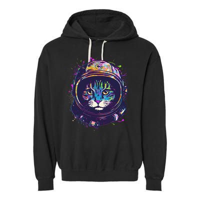 Colorful Paint Splat Astronaut Cat Garment-Dyed Fleece Hoodie