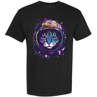 Colorful Paint Splat Astronaut Cat Garment-Dyed Heavyweight T-Shirt