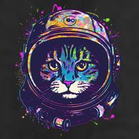 Colorful Paint Splat Astronaut Cat 7 Panel Mesh Trucker Snapback Hat