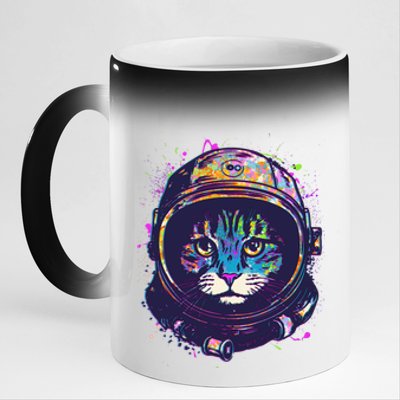 Colorful Paint Splat Astronaut Cat 11oz Black Color Changing Mug