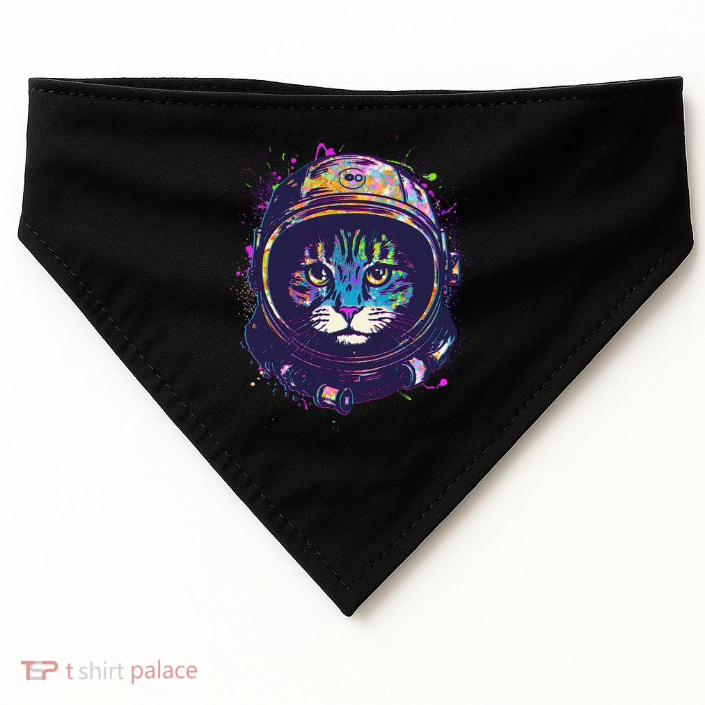 Colorful Paint Splat Astronaut Cat USA-Made Doggie Bandana
