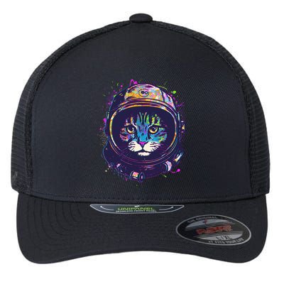 Colorful Paint Splat Astronaut Cat Flexfit Unipanel Trucker Cap