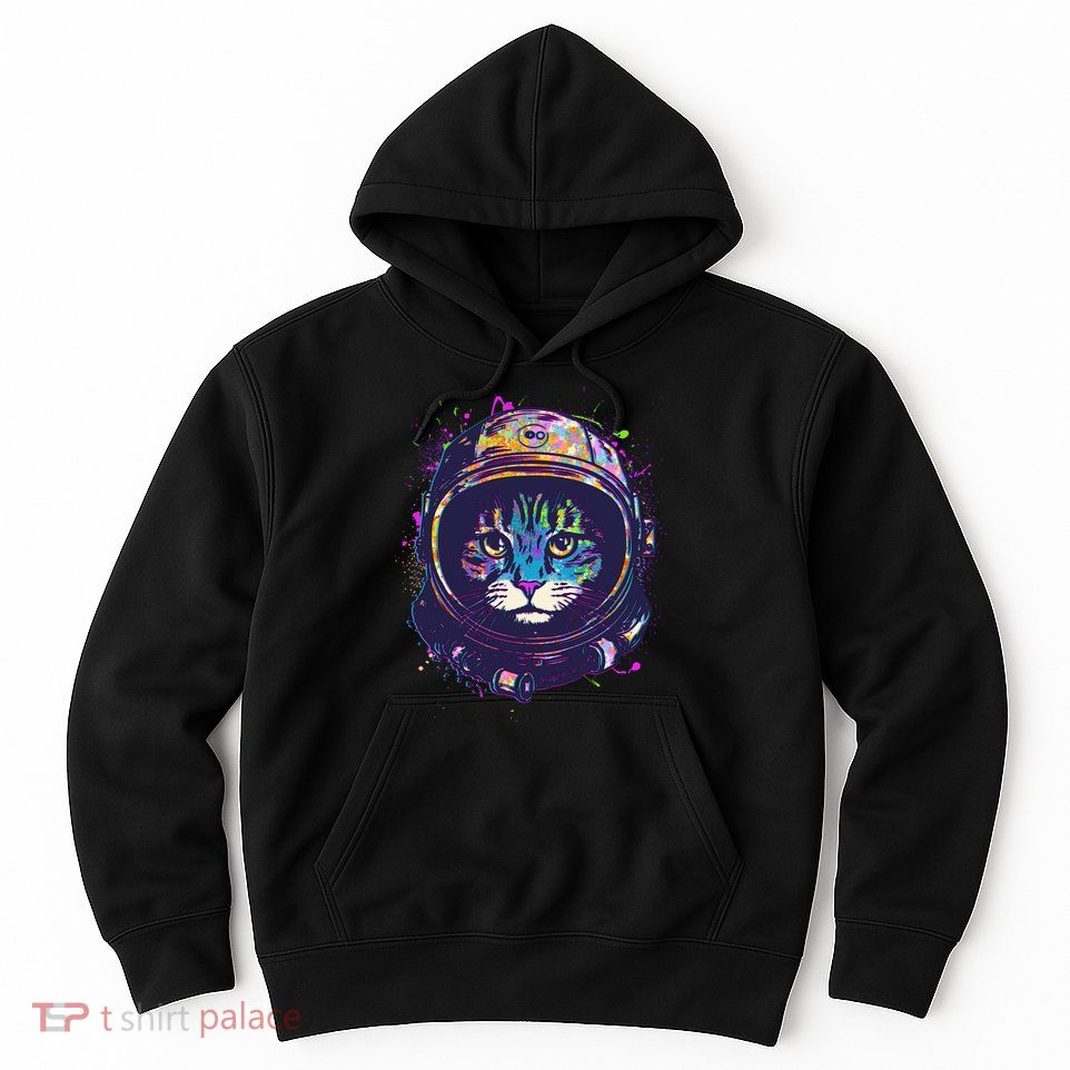 Colorful Paint Splat Astronaut Cat Hoodie