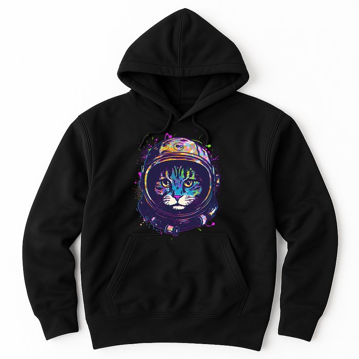 Colorful Paint Splat Astronaut Cat Hoodie