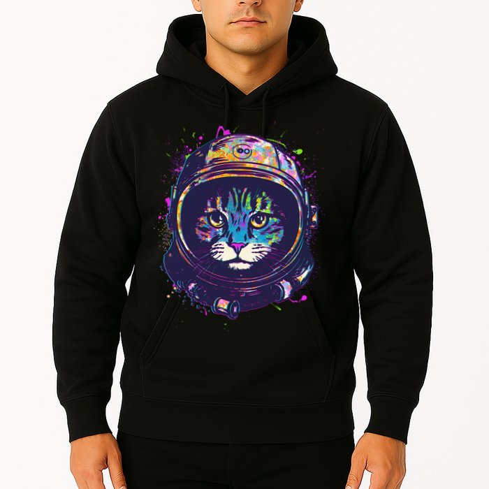 Colorful Paint Splat Astronaut Cat Hoodie