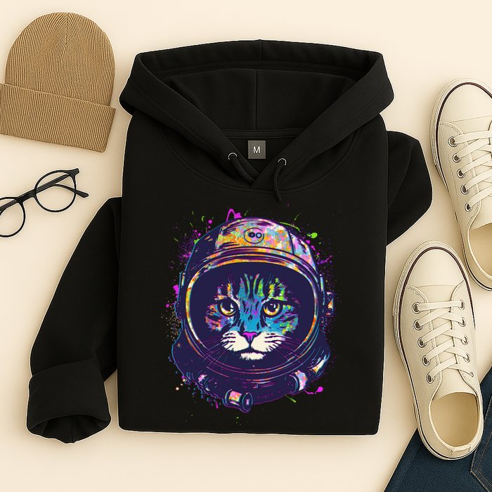 Colorful Paint Splat Astronaut Cat Hoodie