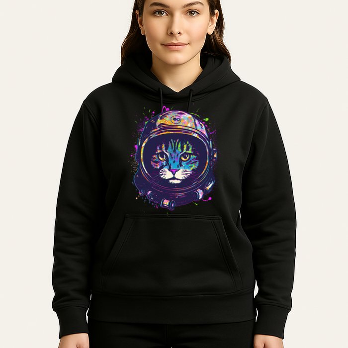 Colorful Paint Splat Astronaut Cat Hoodie