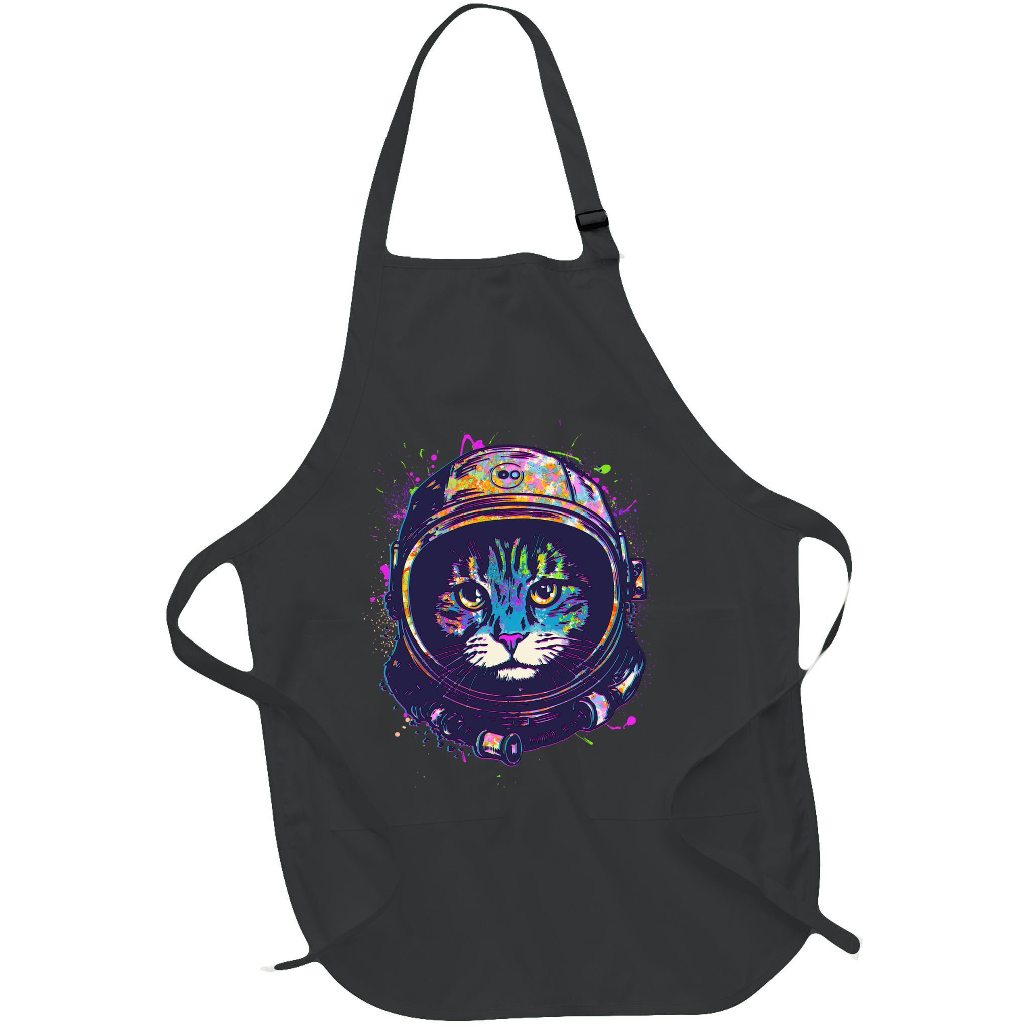 Colorful Paint Splat Astronaut Cat Apron