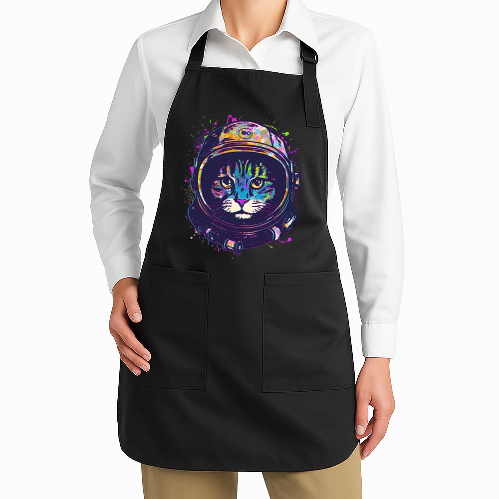 Colorful Paint Splat Astronaut Cat Apron