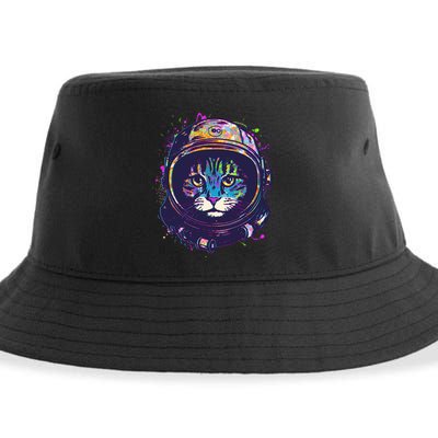 Colorful Paint Splat Astronaut Cat Sustainable Bucket Hat