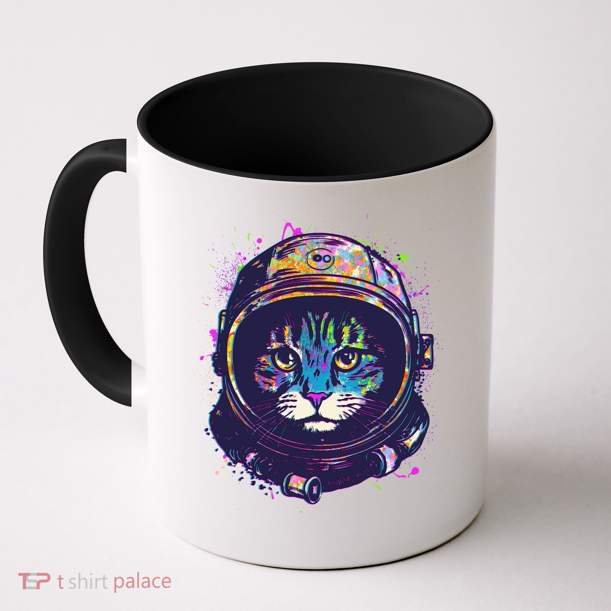 Colorful Paint Splat Astronaut Cat Mug