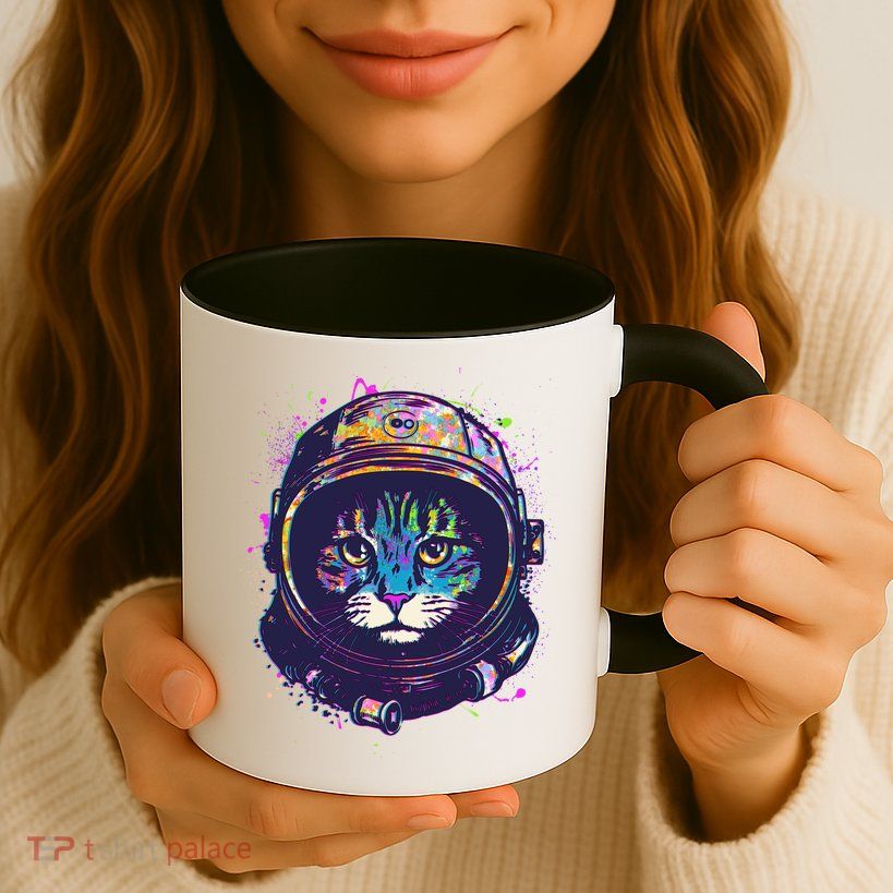 Colorful Paint Splat Astronaut Cat Mug
