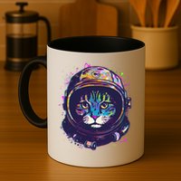 Colorful Paint Splat Astronaut Cat Mug