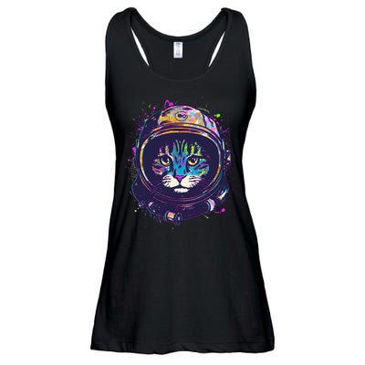 Colorful Paint Splat Astronaut Cat Ladies Essential Flowy Tank
