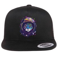 Colorful Paint Splat Astronaut Cat Flatbill Hat