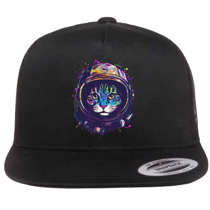 Colorful Paint Splat Astronaut Cat Flatbill Hat