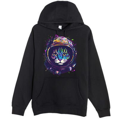 Colorful Paint Splat Astronaut Cat Premium Pullover Hoodie