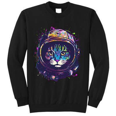 Colorful Paint Splat Astronaut Cat Tall Sweatshirt