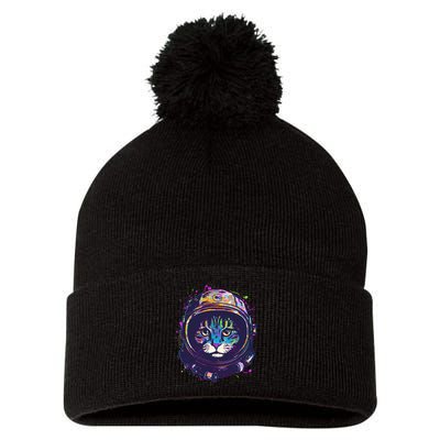 Colorful Paint Splat Astronaut Cat Pom Pom 12in Knit Beanie