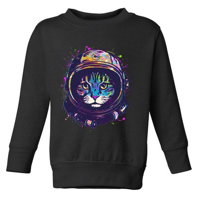 Colorful Paint Splat Astronaut Cat Toddler Sweatshirt