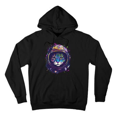 Colorful Paint Splat Astronaut Cat Tall Hoodie