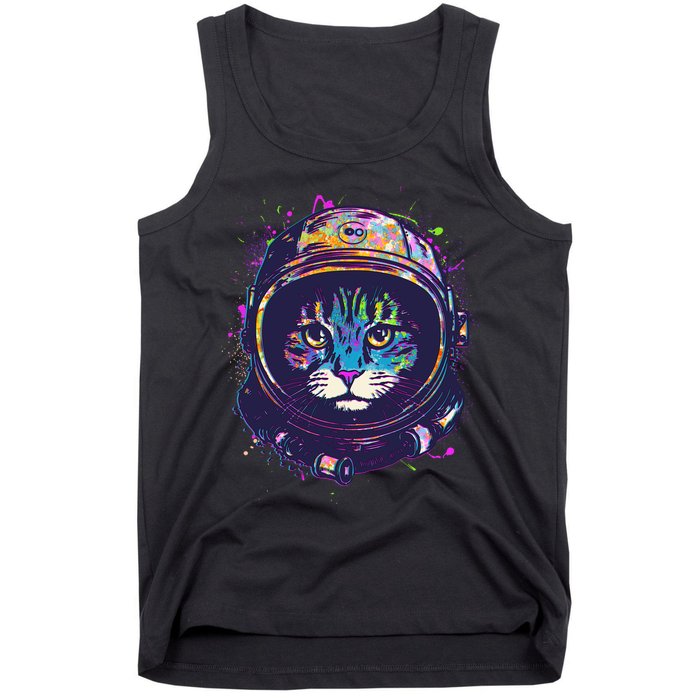 Colorful Paint Splat Astronaut Cat Tank Top
