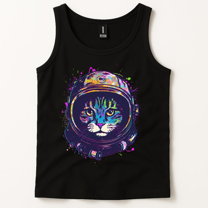 Colorful Paint Splat Astronaut Cat Tank Top
