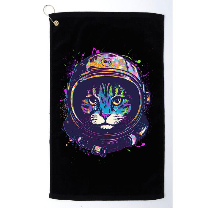 Colorful Paint Splat Astronaut Cat Golf Towel