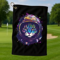 Colorful Paint Splat Astronaut Cat Golf Towel