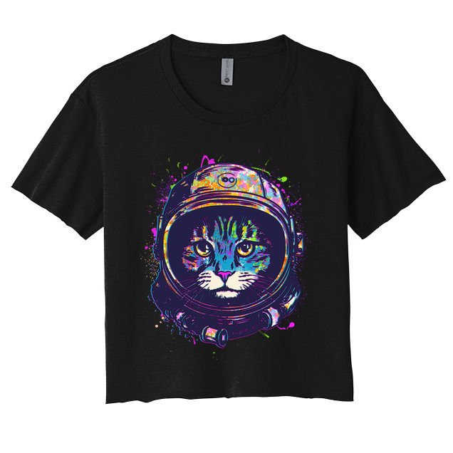 Colorful Paint Splat Astronaut Cat Crop Top