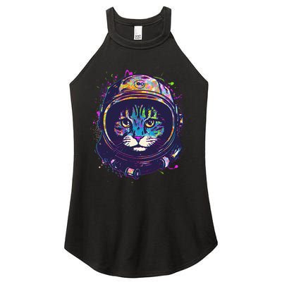 Colorful Paint Splat Astronaut Cat Women's Perfect Tri Rocker Tank