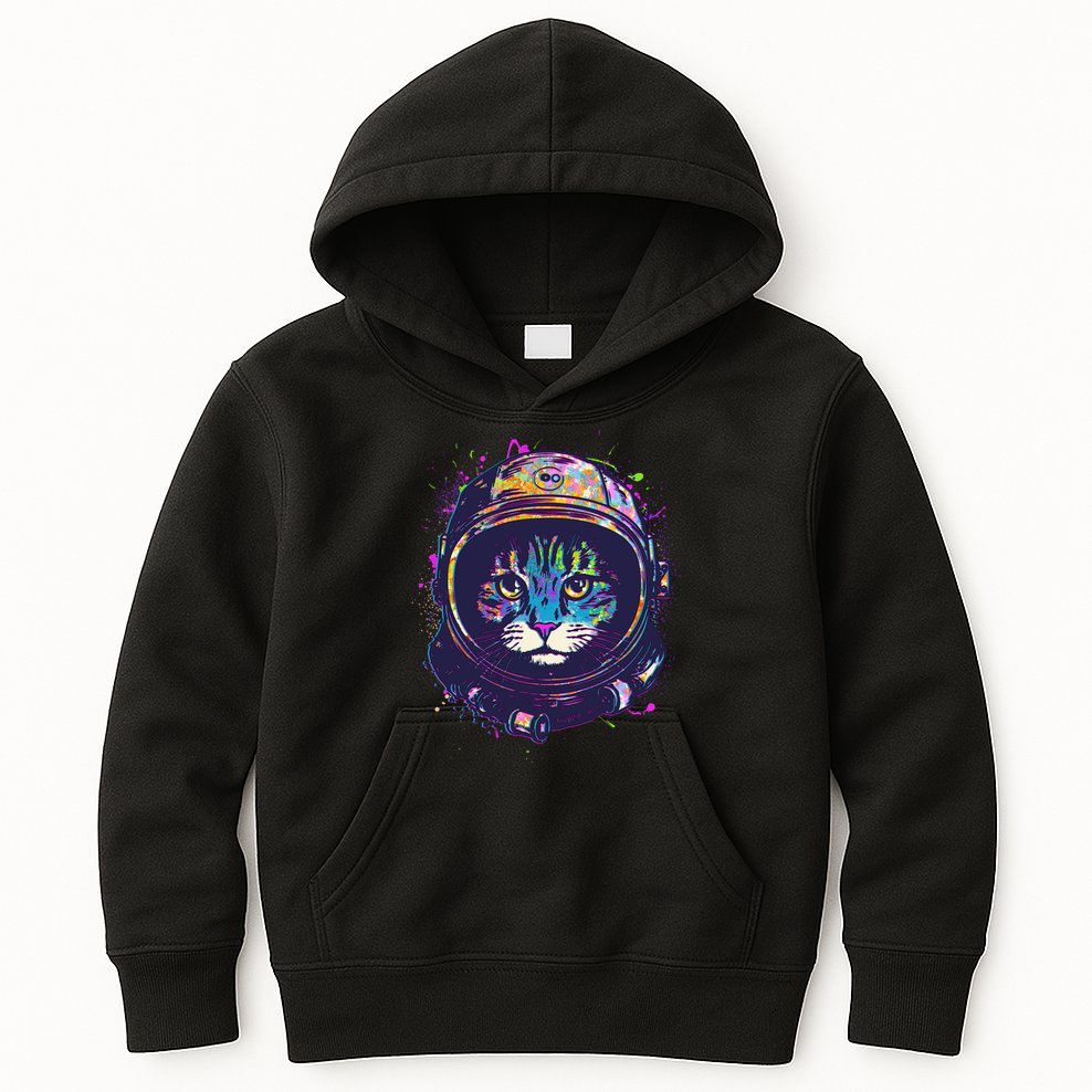 Colorful Paint Splat Astronaut Cat Kids Hoodie