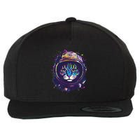 Colorful Paint Splat Astronaut Cat Wool Snapback Cap