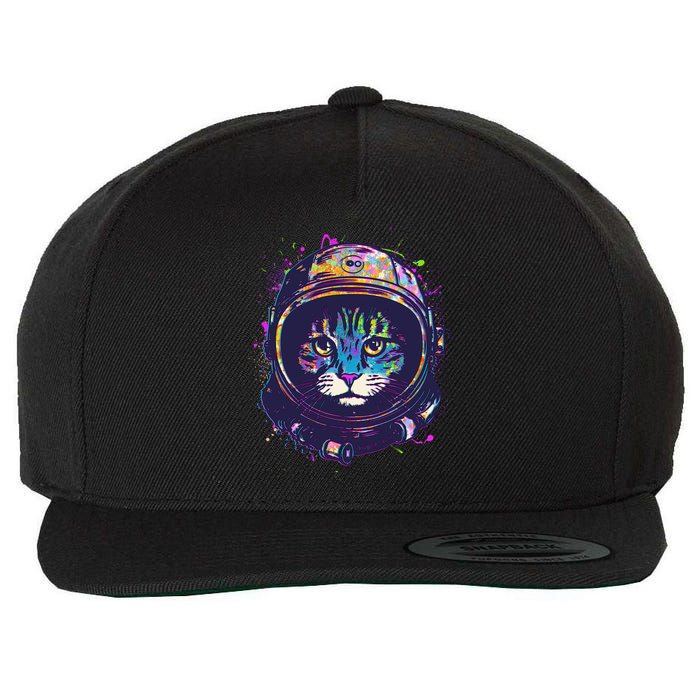 Colorful Paint Splat Astronaut Cat Wool Snapback Cap