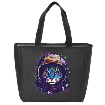 Colorful Paint Splat Astronaut Cat Zip Tote Bag