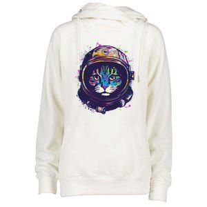 Colorful Paint Splat Astronaut Cat Womens Funnel Neck Pullover Hood