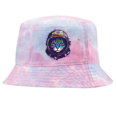 Colorful Paint Splat Astronaut Cat Tie-Dyed Bucket Hat