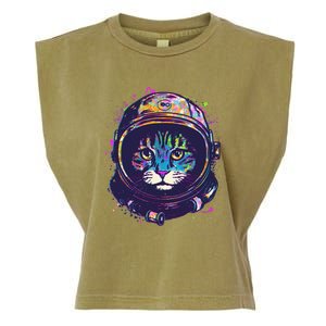 Colorful Paint Splat Astronaut Cat Garment-Dyed Women's Muscle Tee