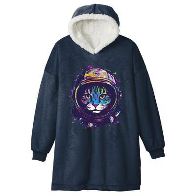 Colorful Paint Splat Astronaut Cat Hooded Wearable Blanket