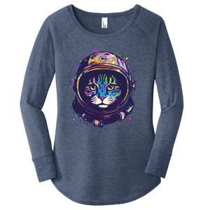 Colorful Paint Splat Astronaut Cat Women's Perfect Tri Tunic Long Sleeve Shirt