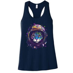 Colorful Paint Splat Astronaut Cat Women's Racerback Tank