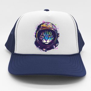 Colorful Paint Splat Astronaut Cat Trucker Hat